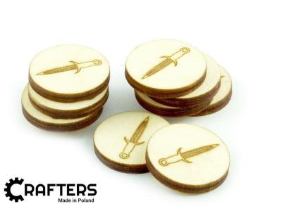 Znaczniki drewniane okgrągłe miecz 22x3mm 10szt. Wydawca: Crafters. SmakLiter.pl Opakowanie Znaczniki drewniane okgrągłe miecz 22x3mm 10szt