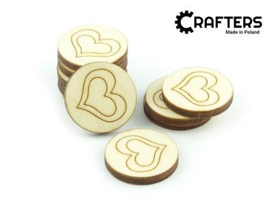 Znaczniki drewniane okgrągłe serce 22x3mm 10szt. Wydawca: Crafters. SmakLiter.pl Opakowanie Znaczniki drewniane okgrągłe serce 22x3mm 10szt