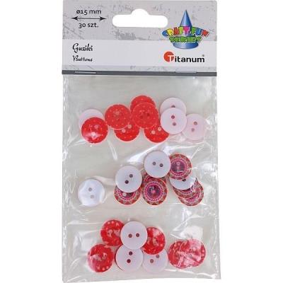 Opakowanie Guziki plastikowe okrągłe 15mm czerwone mix 30szt