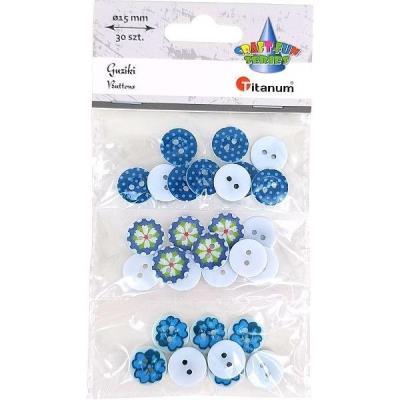 Opakowanie Guziki plastikowe okrągłe 15mm niebies mix 30szt