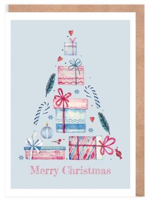 Opakowanie Kartka Boże Narodzenie Choinka niebieska, eko K133