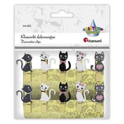 Opakowanie Klamerki drewniane z dekorem koty mix 10szt