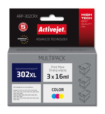 Opakowanie Multipack Activejet ARP-302CRX (zamiennik HP 302XL F6U67AE; Supreme; 3x16ml; kolor)