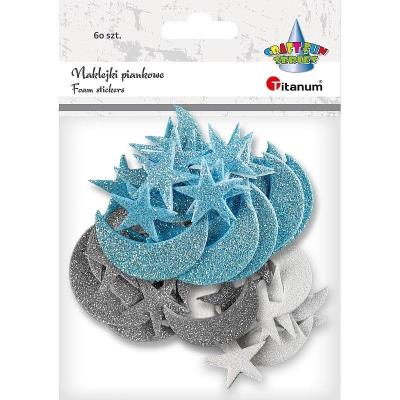 Opakowanie Naklejki piankowe brokat księżyce, gwiazdy 60szt