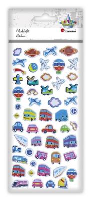 Opakowanie Naklejki wypukłe miękkie pojazdy,planety mix 53szt