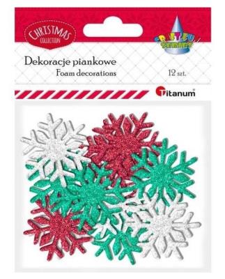 Opakowanie Piankowe śnieżynki brokatowe mix 12szt