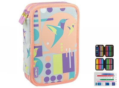 Opakowanie Piórnik 2-poziomowy z wyposażeniem Milan SUGAR COLIBRI PASTEL szaro-różowy