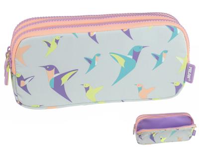 Opakowanie Piórnik 3 komorowy Milan SUGAR COLIBRI PASTEL szaro-różowy