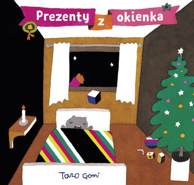 Prezenty z okienka. Autor: Taro Gomi. SmakLiter.pl Okładka książki Prezenty z okienka