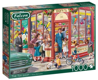 Puzzle 1000 Falcon Sklep z zabawki na rogu ulicy. Wydawca: Jumbo. SmakLiter.pl Opakowanie Puzzle 1000 Falcon Sklep z zabawki na rogu ulicy