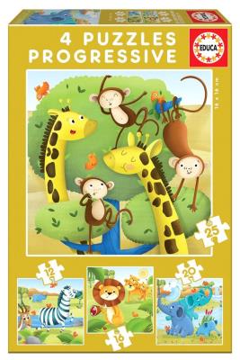 Puzzle 12+16+20+25 Dzikie zwierzęta G3. Wydawca: Educa. SmakLiter.pl Opakowanie Puzzle 12+16+20+25 Dzikie zwierzęta G3