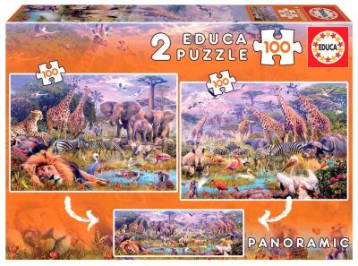 Puzzle 2x100 Dzikie zwierzęta (panorama) G3. Wydawca: Educa. SmakLiter.pl Opakowanie Puzzle 2x100 Dzikie zwierzęta (panorama) G3