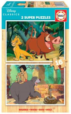 Puzzle 2x16 Król Lew/Księga dżungli (drewniane) G3. Wydawca: Educa. SmakLiter.pl Opakowanie Puzzle 2x16 Król Lew/Księga dżungli (drewniane) G3