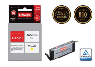 Opakowanie Tusz Activejet AC-551YR (zamiennik Canon CLI-551Y; Premium; 8 ml; żółty)
