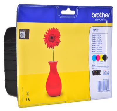 Opakowanie Tusz Brother zestaw LC121VALBP=LC-121VALBP, zawiera CMYBK, LC121C+LC121M+LC121Y+LC121BK