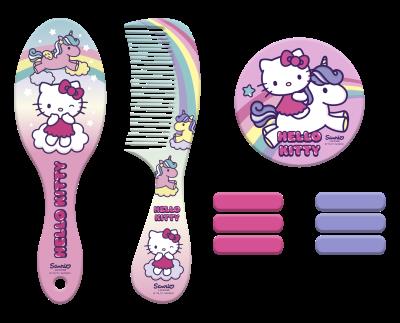 Zestaw akcesoriów do włosów w kosmetyczce Hello Kitty 10 elementów HK50104. Wydawca: Kids Euroswan. SmakLiter.pl Opakowanie Zestaw akcesoriów do włosów w kosmetyczce Hello Kitty 10 elementów HK50104