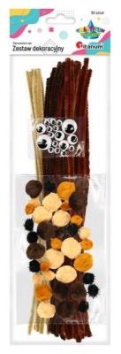 Opakowanie Zestaw druciki, pompony, oczka brązowy 80szt