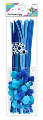 Opakowanie Zestaw druciki, pompony, oczka niebieski 80szt