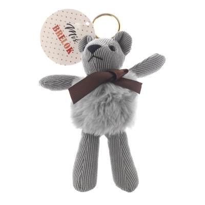 Opakowanie Brelok Pompon miś z kokardą szary