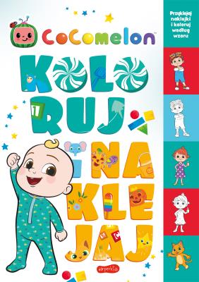 Cocomelon. Koloruj i naklejaj. Autor: Izabela Karpiszuk, Moonbug. SmakLiter.pl Okładka książki Cocomelon. Koloruj i naklejaj
