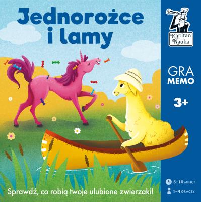 Kapitan Nauka. Lamy i jednorożce. Gra memo. Autor: Justyna Hołubowska-Chrząszczak. SmakLiter.pl Okładka książki Kapitan Nauka. Lamy i jednorożce. Gra memo