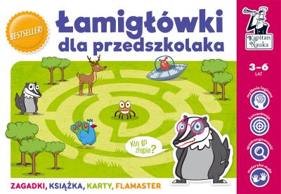 Łamigłówki dla przedszkolaka.. Autor: Natalia Minge, Krzysztof Minge, Monika Sobkowiak. SmakLiter.pl Okładka książki Łamigłówki dla przedszkolaka.