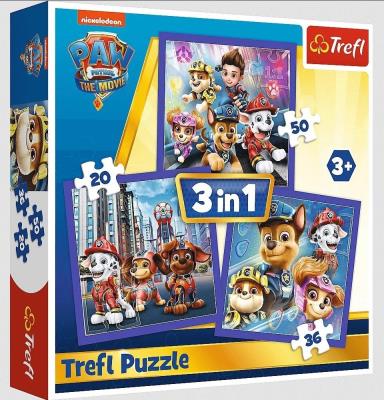 Opakowanie Puzzle 3w1 Psi Patrol gotowy do akcji TREFL