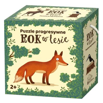Rok w lesie. Puzzle progresywne. Autor: Emilia Dziubak Martin Widmark. SmakLiter.pl Okładka książki Rok w lesie. Puzzle progresywne