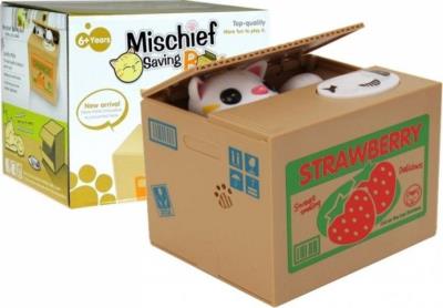 Skarbonka Kot Nauka Oszczędzania FRAGILE. Wydawca: Lean Toys. SmakLiter.pl Opakowanie Skarbonka Kot Nauka Oszczędzania FRAGILE