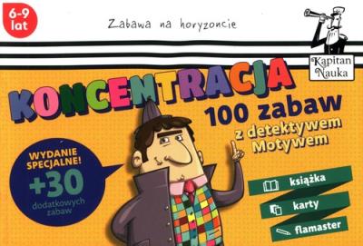100 zabaw z detektywem Motywem Koncentracja. Autor: Joanna Zagrajek, MAGDALENA PRZEDNICZEK. SmakLiter.pl Okładka książki 100 zabaw z detektywem Motywem Koncentracja