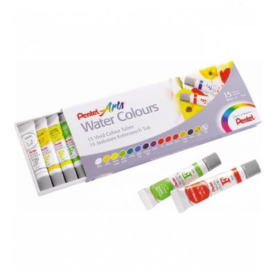 Opakowanie  akwarele  w tubach 15  kol.Pentel