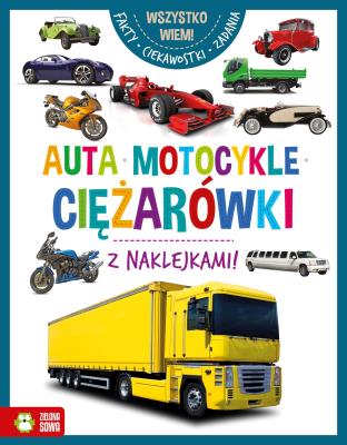 Auta, motocykle, ciężarówki. Wszystko wiem. Autor: Opracowanie zbiorowe. SmakLiter.pl Okładka książki Auta, motocykle, ciężarówki. Wszystko wiem