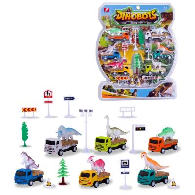 Opakowanie Auto pull back + znaki i dinozaury MIX