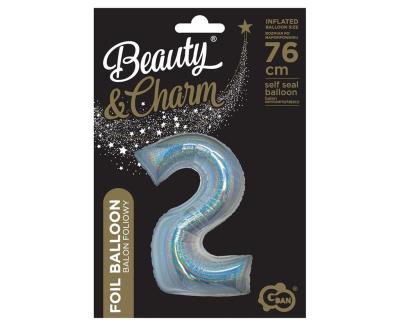Opakowanie Balon foliowy B&C cyfra 2 holograficz srebrna 76cm
