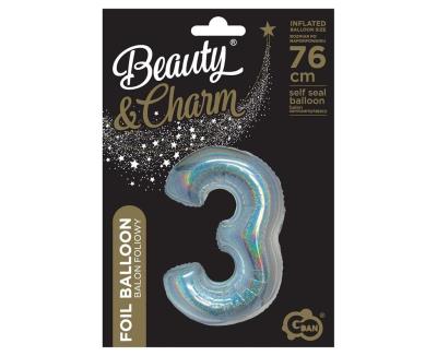 Opakowanie Balon foliowy B&C cyfra 3 holograficz srebrna 76cm