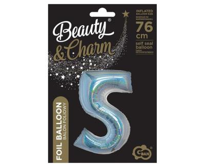 Opakowanie Balon foliowy B&C cyfra 5 holograficz srebrna 76cm