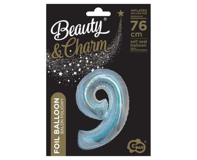 Opakowanie Balon foliowy B&C cyfra 9 holograficz srebrna 76cm