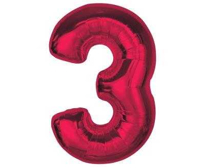 Opakowanie Balon foliowy cyfra 3 czerwona Smart 92cm