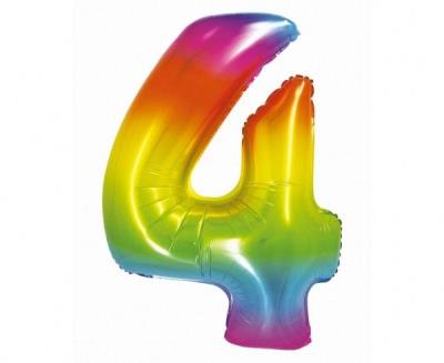 Opakowanie Balon foliowy cyfra 4 tęczowa Smart 76cm