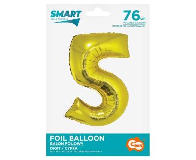 Opakowanie Balon foliowy cyfra 5 złota Smart 76cm