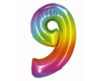 Opakowanie Balon foliowy cyfra 9 tęczowa Smart 76cm