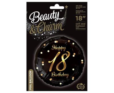 Opakowanie Balon foliowy Happy 18 Birthday czarny 45cm