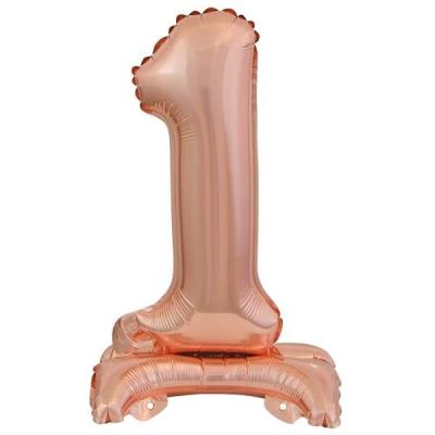 Opakowanie Balon foliowy mini cyfra 1 na stojaku różowe złoto
