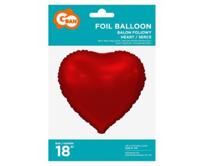 Opakowanie Balon foliowy Serce matowe czerwone 46cm
