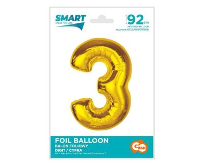 Opakowanie Balon foliowy Smart cyfra 3 złota 92cm