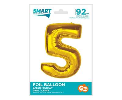 Opakowanie Balon foliowy Smart cyfra 5 złota 92cm
