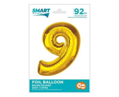 Opakowanie Balon foliowy Smart cyfra 9 złota 92cm