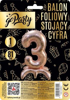Balon foliowy stojący 3 rose gold 81cm. Wydawca: GoParty. SmakLiter.pl Opakowanie Balon foliowy stojący 3 rose gold 81cm