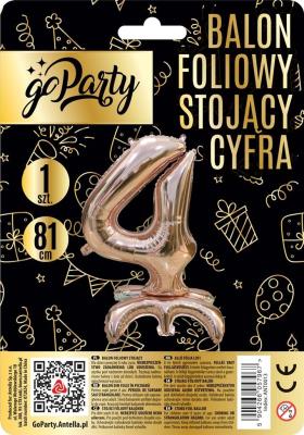 Balon foliowy stojący 4 rose gold 81cm. Wydawca: GoParty. SmakLiter.pl Opakowanie Balon foliowy stojący 4 rose gold 81cm