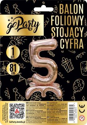 Balon foliowy stojący 5 rose gold 81cm. Wydawca: GoParty. SmakLiter.pl Opakowanie Balon foliowy stojący 5 rose gold 81cm